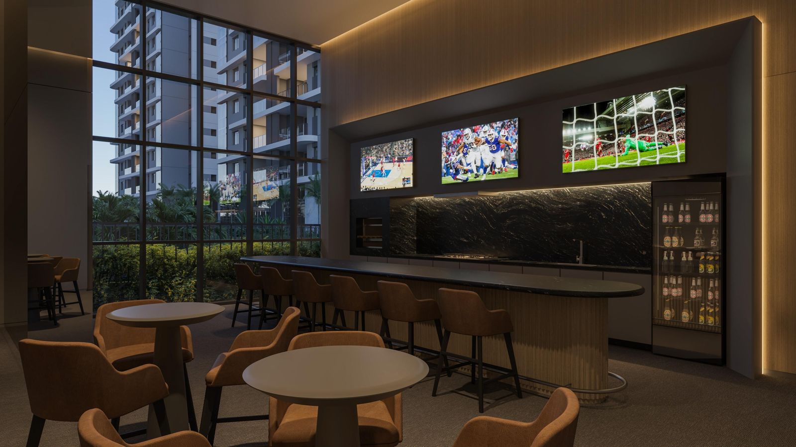 Espaço de convivência com bar